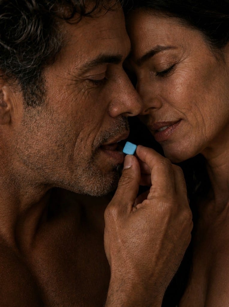 Couple in an intimate moment as a man holds a Lifinity Rego Chew